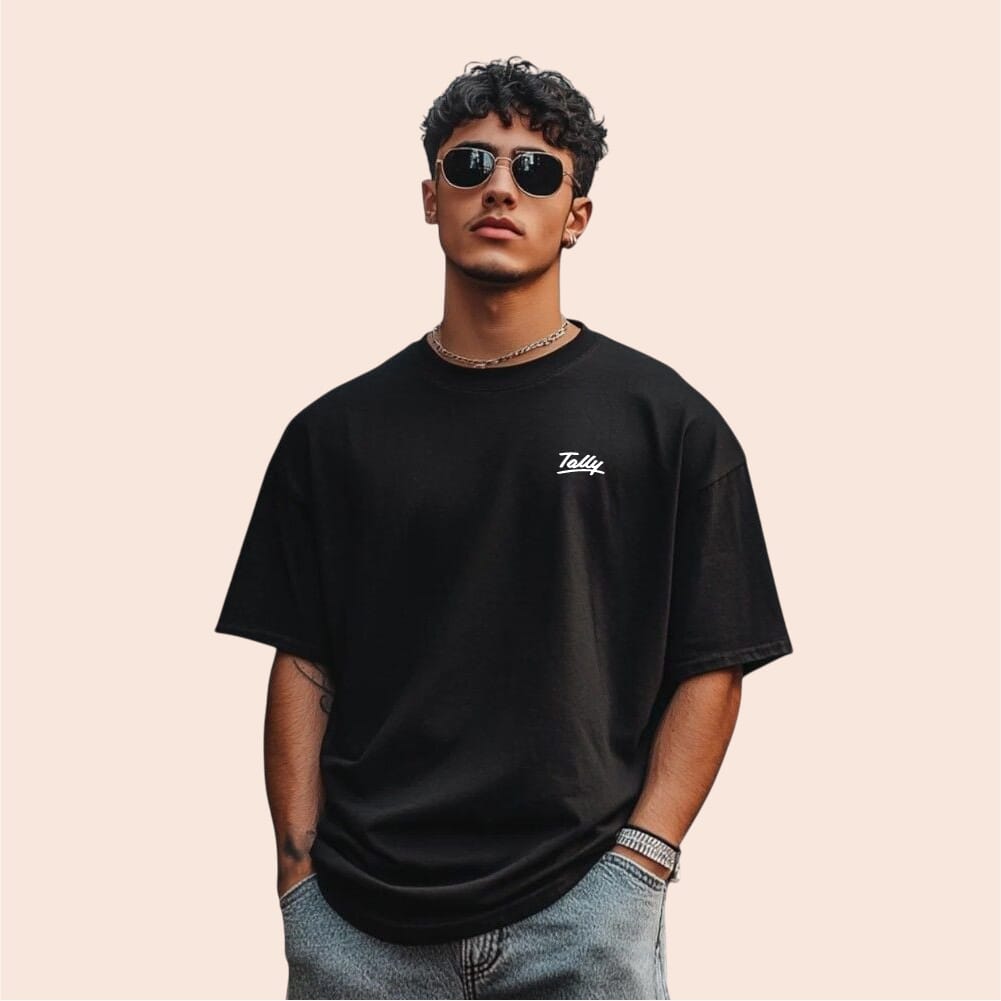 Greys&Blues Pima Oversized Round neck T-Shirt- Black